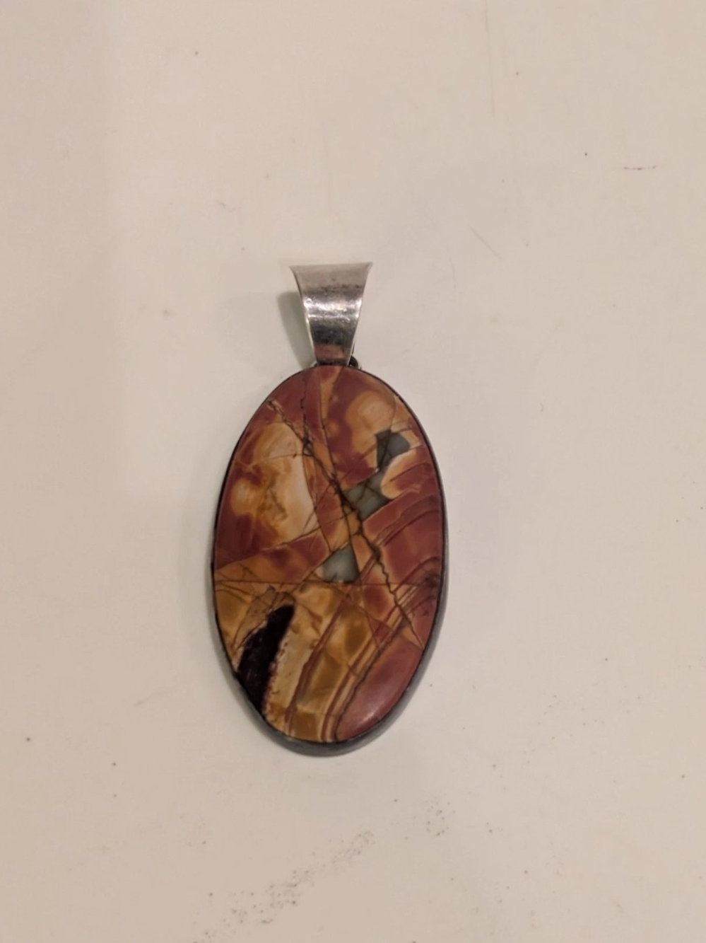 Native American Jasper Pendant Signed E Willie D Sterling Silver